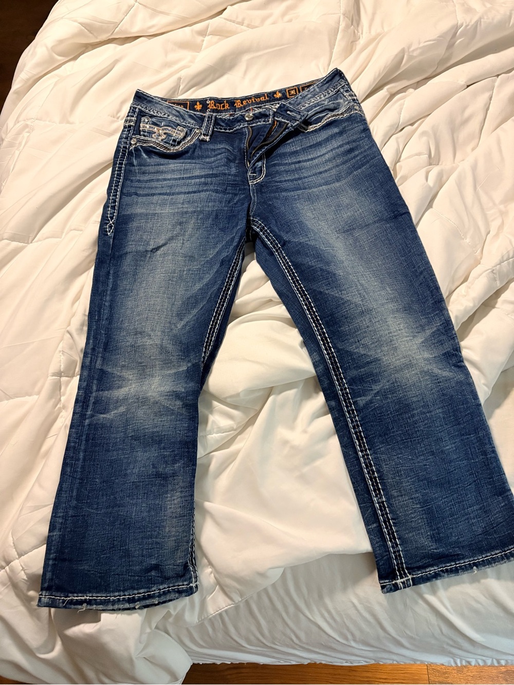 Rock Revival Men's Dark Blue Bootcut Jeans with Fading